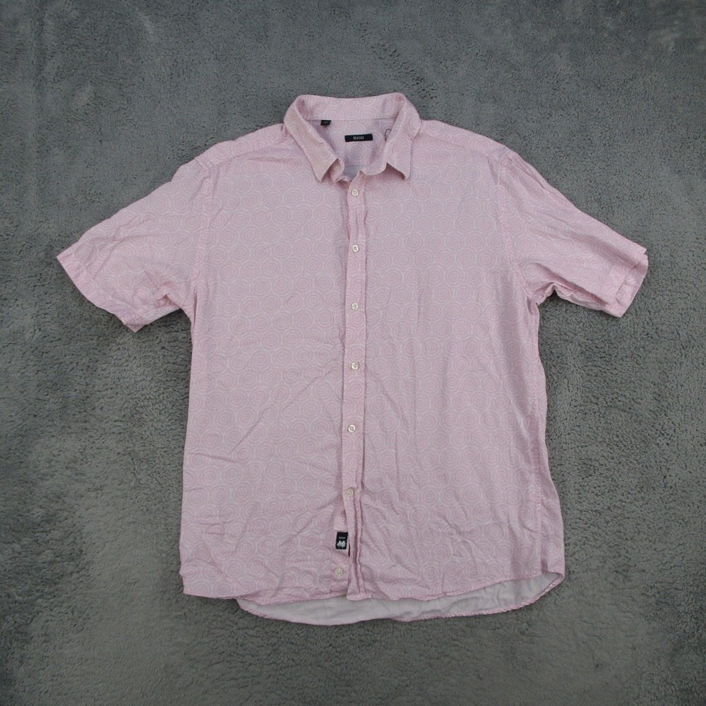 Benson Mens XL Pink White Geometric Sunburst Cotton Tencel Short Sleeve Shirt